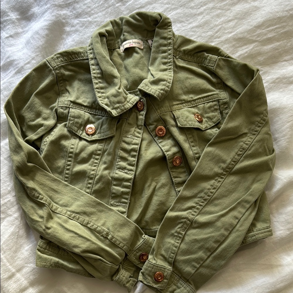 Nanette Lepore Girls Olive Green Button-Up Jacket